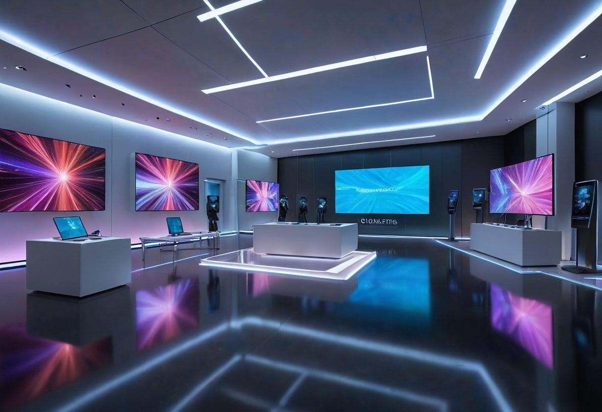A futuristic auction hall with holographic displays showcasing digital items, bidders using advanced AI devices to place their bids, and an intelligent AI assistant overseeing the process. Elements of technology integrated with traditional auction aesthetics. vibrant colors. 3D rendering.